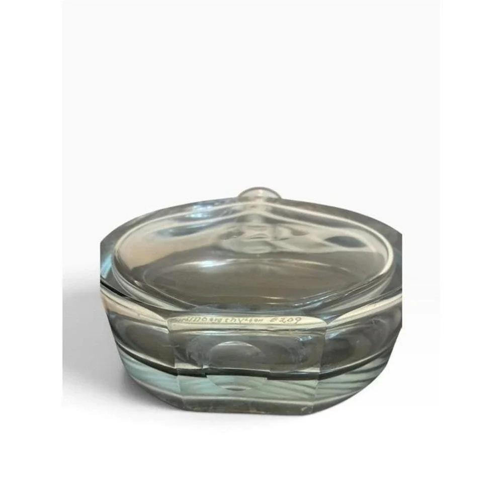 Signed Bohemian Style Mid Century Crystal Disc Decanter Vintage
